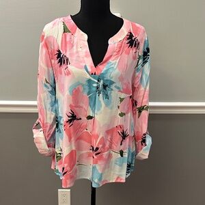 Emily Wonder Floral Long Sleeve Blouse in Pink and Blue